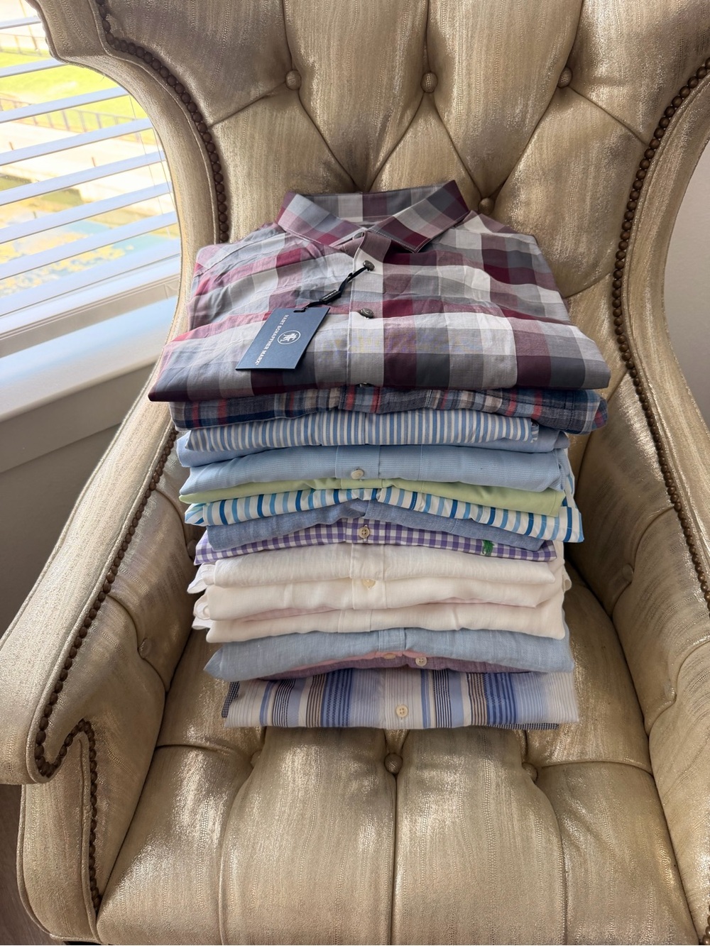 Mens Button-Down Shirt — Burgundy Plaid lot 21 skirts!